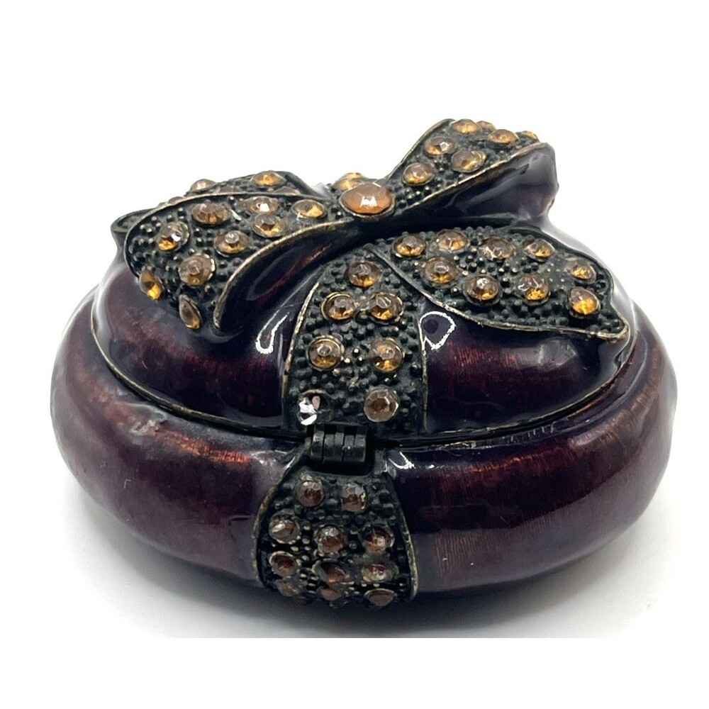 Vtg Burgundy Oval Ornate Enamel Jeweled Gift-Style Trinket Box Baroque Bohemian